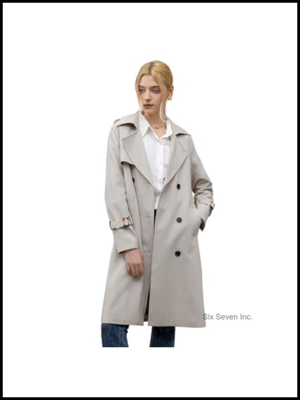 Women's Knee Length Double Breasted Belted Trench Coat